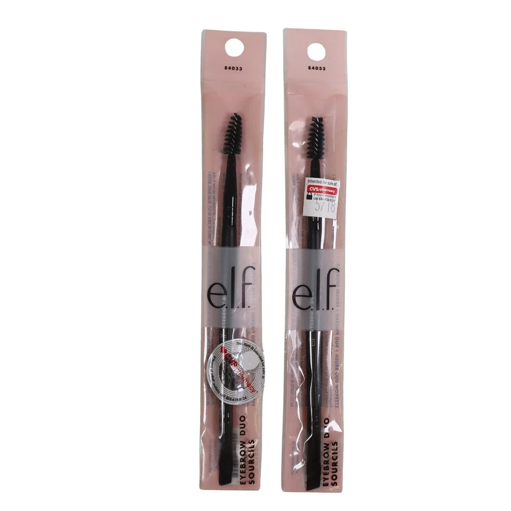 2 PACK e.l.f. Eyebrow Duo Brush: Paraben-Free, Vegan, Nylon Bristles, For Cream